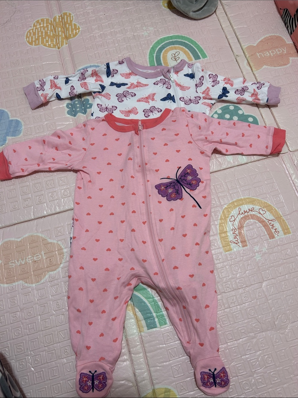 Koala Kids Pink Butterfly & Heart Zip-Up Footie 2 pieces size 6M